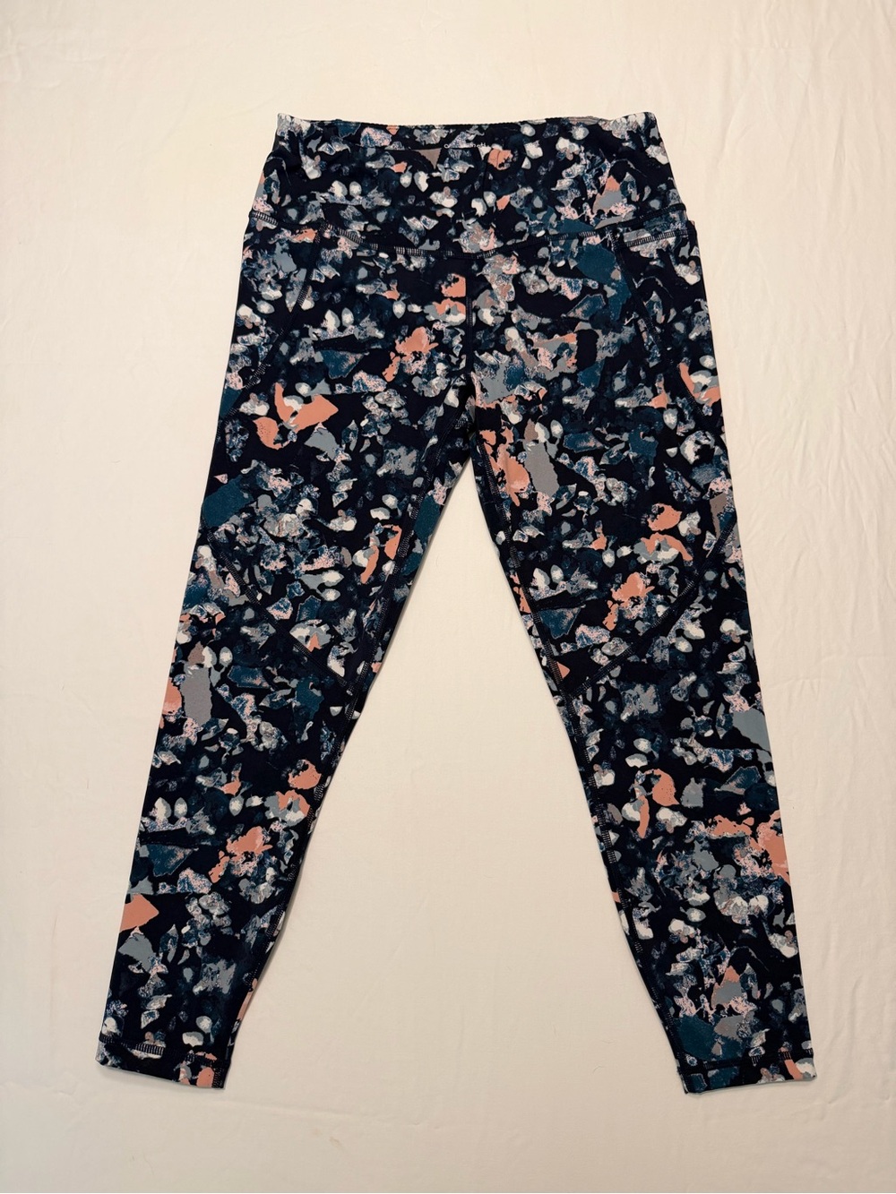 Sweaty Betty Power 7/8 Navy Leggings with Pink & Teal Abstract Print